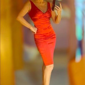 Red satin cocktail dress